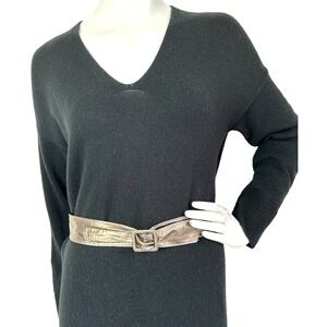 Vintage Astor Leather Embossed Belt Gold Tone Rectangle Buckle 1.75" x 36" VGUC